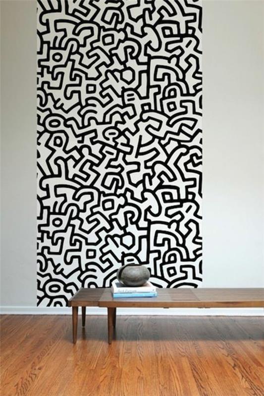 ideoita olohuoneen seinän suunnittelu musta seinä tapetti kuvio keith haring