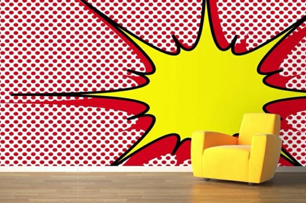 ideoita olohuoneen seinän suunnittelu tapetti kuvio ideoita pop art seinämaalauksia