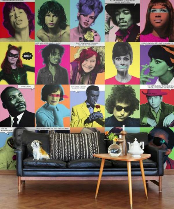 ideoita olohuoneen seinän suunnittelu tapetti kuvio popart art