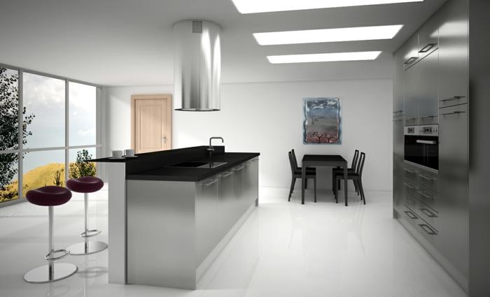 ikea -keittiöt futuristinen muotoilu keittiökalusteet innovatiiviset metallirunkoiset ruokapöydän tuolit pyöreät baarikumput