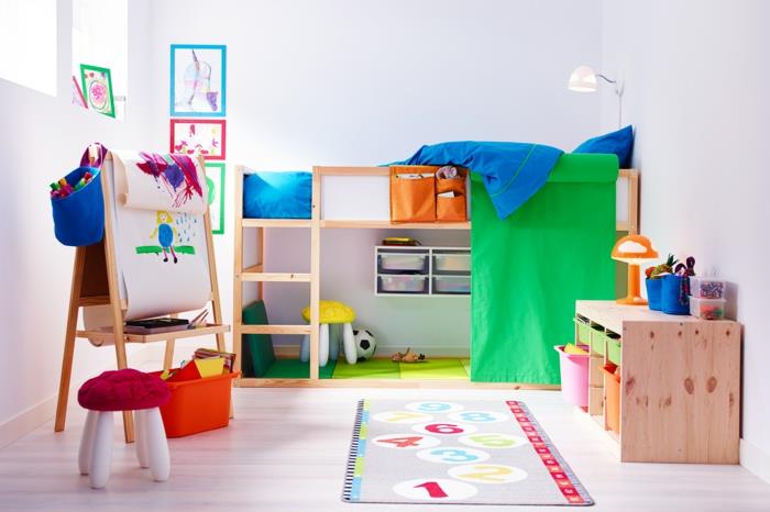 ikea lastenhuone puukalusteet parvisänky lastenhuoneen matto