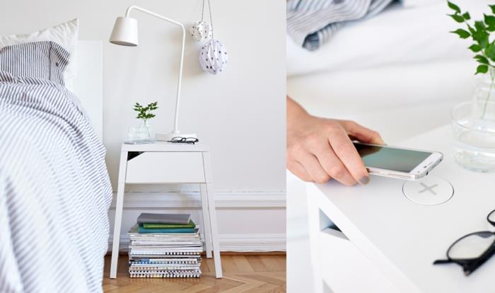 ikea huonekalut sivupöytä sisustusideoita diy ideoita yöpöytä valkoinen puinen jakkara