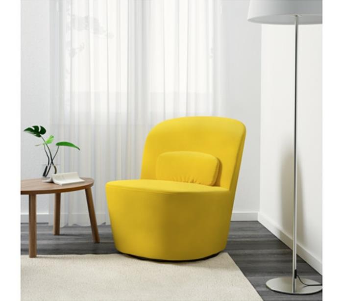 ikea nojatuoli sitruunankeltainen kääntyvä tuoli sandbacka keltainen tukholma