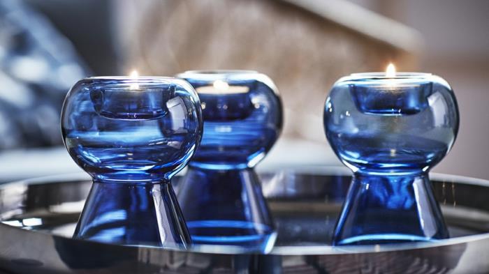 ikea stockholm kokoelma sinisiä puhallettuja lasilyhtyjä