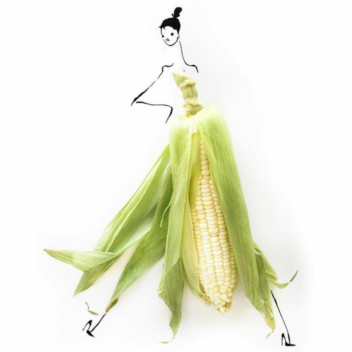 kuvittajat Gretchen Roehrsin muotikuvat maissi