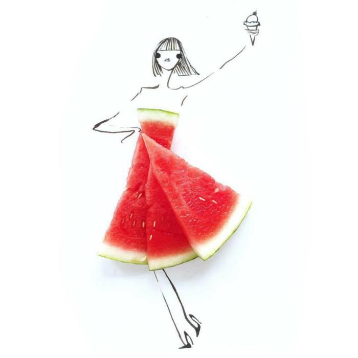 kuvittajat Gretchen Roehrsin muotikuvat vesimeloni