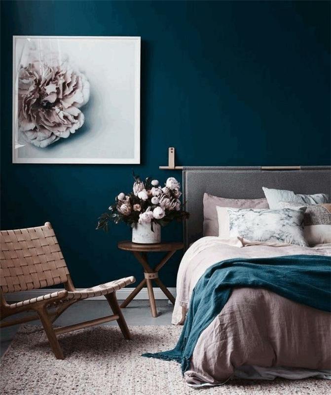indigo seinämaali makuuhuoneen väritrendit