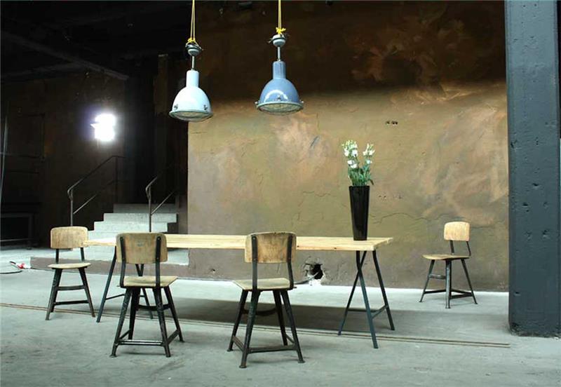 teollinen tuolisuunnittelu puinen pöytä massiiviset riippuvalaisimet