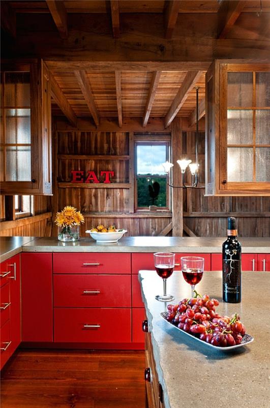 sisustus syksy maalaismainen keittiö punaiset kaapit