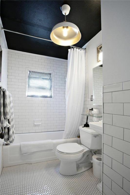 sisustusideoita kylpyhuone musta katto valkoinen seinälaatat