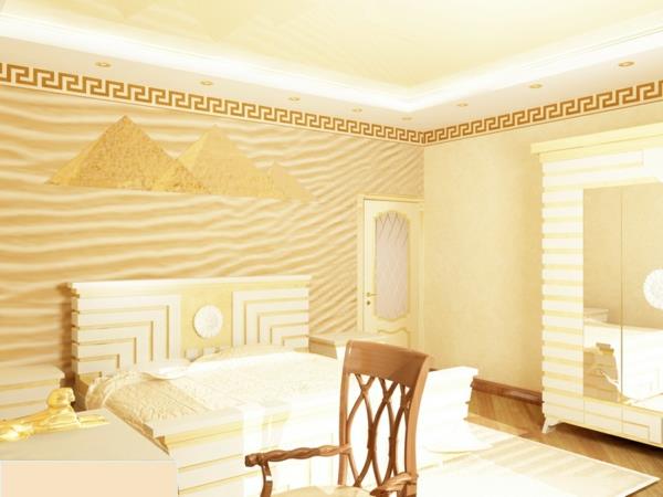 sisustusideoita egyptiläistyylinen väri aksentti kulta elävät ideat makuuhuone