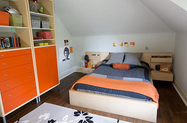 sisustusideoita oranssi väri pukeutuja väri aksentti makuuhuone