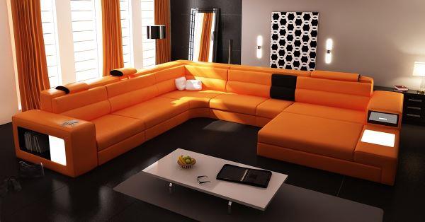 sisustusideoita oranssi sohva olohuone kulmasohva gardinene