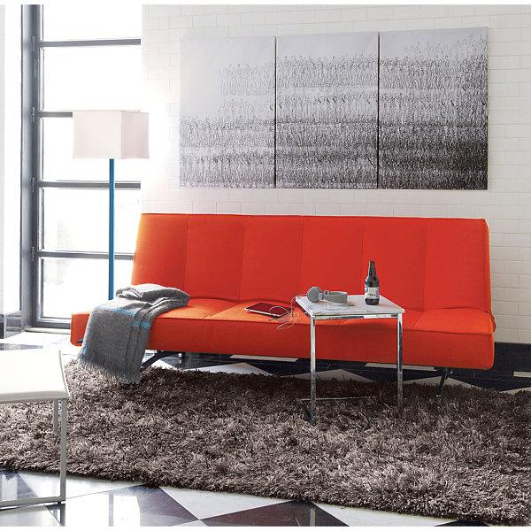 sisustusideoita oranssi sohva olohuone taitettava sohva