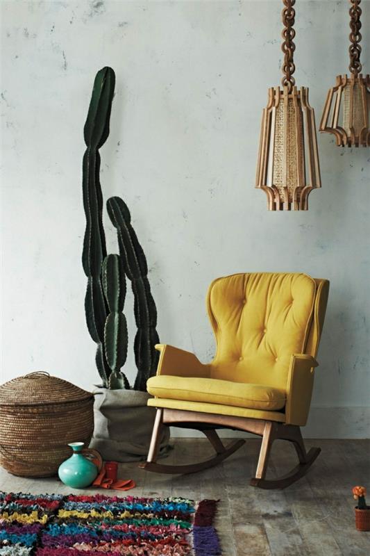 design meksikolainen sisustus huonekasvit kaktus tyypit nojatuoli keltainen