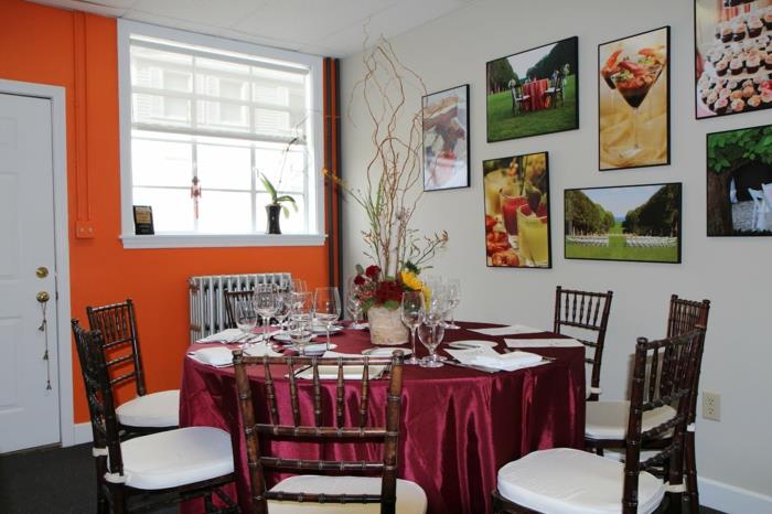sisustussuunnittelu oranssi aksentti seinä ruokasali oloideoita