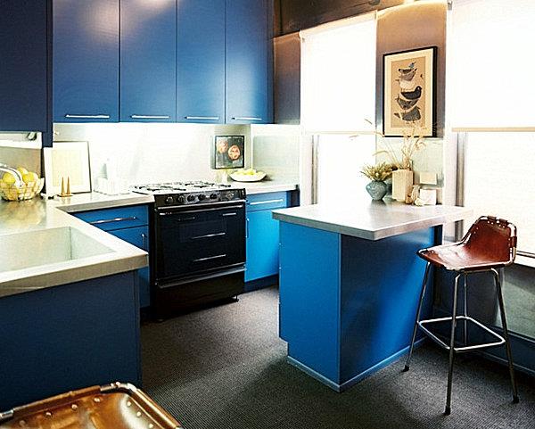 innovatiivinen keittiöpalkki suunnittelee metallirakenteisia sinisiä pintoja