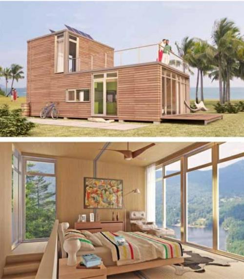 inspiroiva kontti taloa puupaneelit luonto ympäristö katto veranta