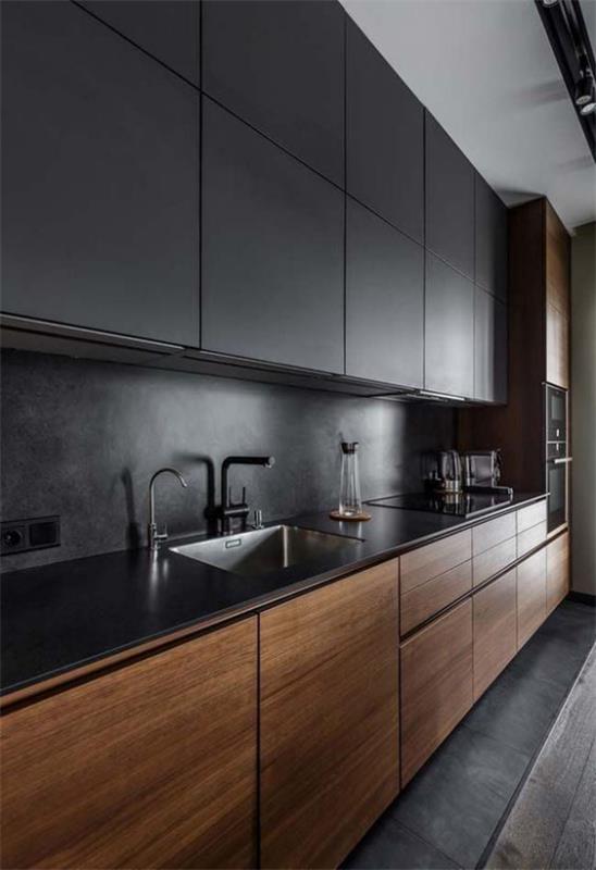 integroitu liesituuletin supermodernit keittiön seinäkaapit keittiön takaseinä antrasiittipohjaisista puukaapista