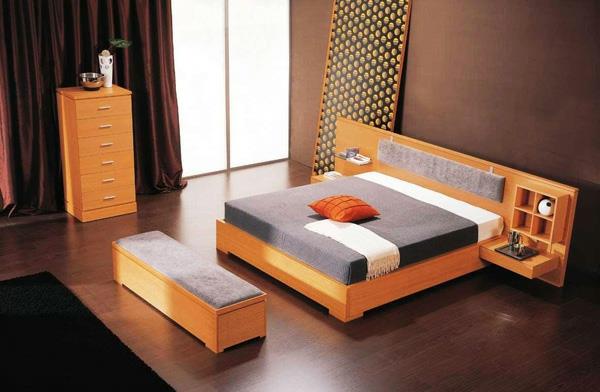 mielenkiintoisia viileitä värejä sisustuksen puun minimalistisessa makuuhuoneessa