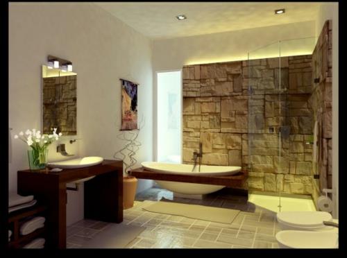 mielenkiintoinen kylpyhuone suunnittelu kivi karkea kylpyamme sokkeli