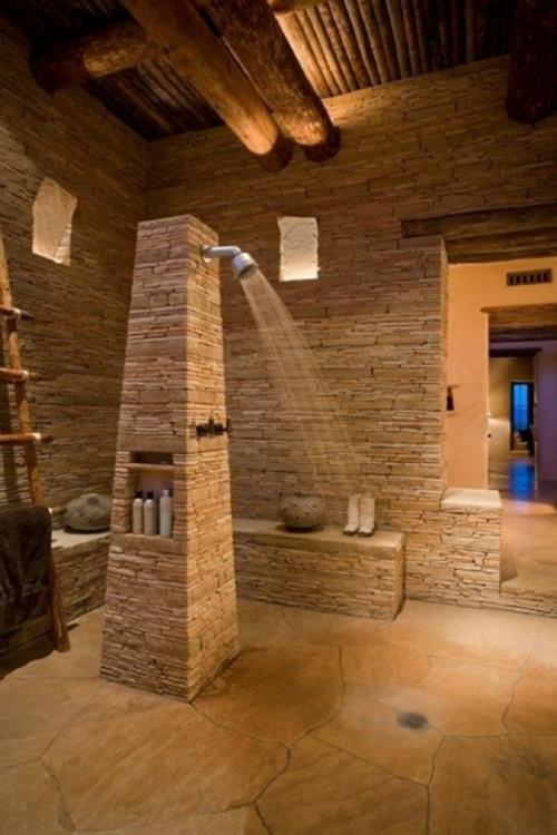 mielenkiintoinen kylpyhuone design kivi karkea suihku