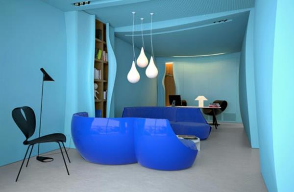 leikkisä väriyhdistelmä sininen kiiltävä moderni toimisto