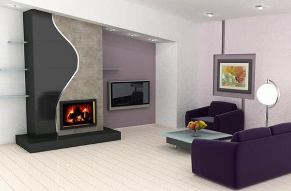 mielenkiintoinen värimaailma ainutlaatuinen minimalistinen violetti olohuone