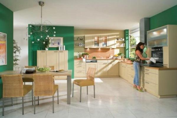 mielenkiintoinen värimaailma keittiö vihreä paju huonekalut