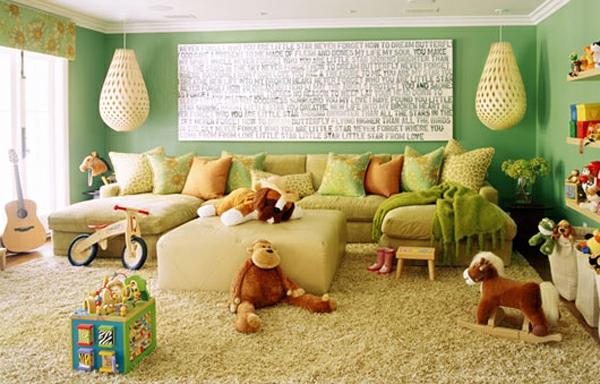 leikkisä väriyhdistelmä olohuone lapset vilkas vihreä
