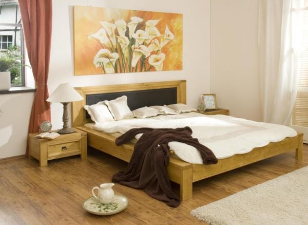 makuuhuoneen feng shui -maalaukset puinen sänky