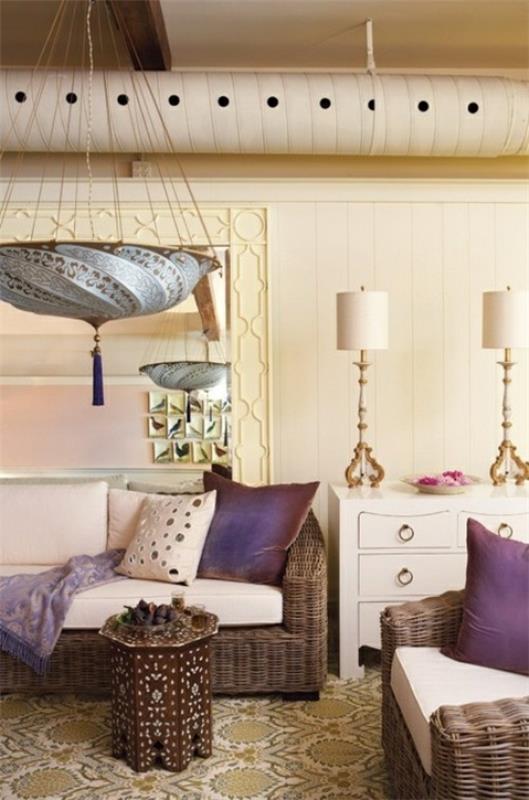 sisustus koti ideoita femenin olohuone violetti itämainen tyyli