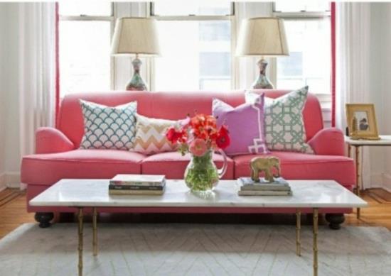 sisustus koti ideoita femenin olohuone pastellivärit söpö vaaleanpunainen