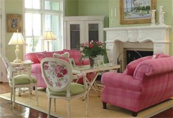 sisustus koti ideoita femenin olohuone vaaleanpunainen valkoinen