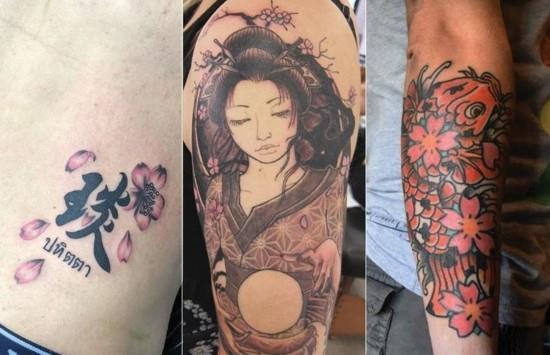 japanilaisia ​​aiheita kirsikankukka tatuointi