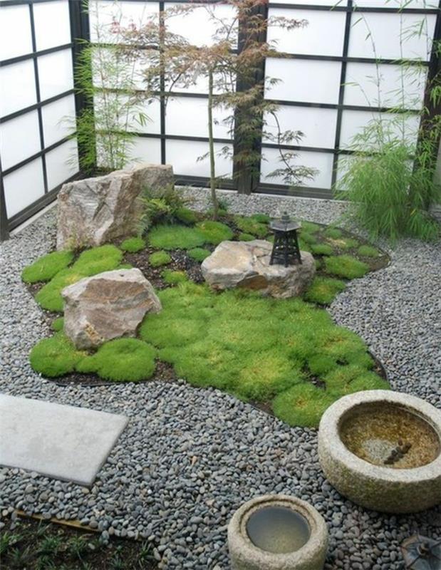 japanilainen puutarha maisemointi soraa ja sammal japanilaista tyyliä