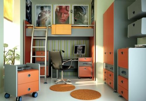 nuorisohuoneen suunnittelu oranssi matot harmaa värimaailma