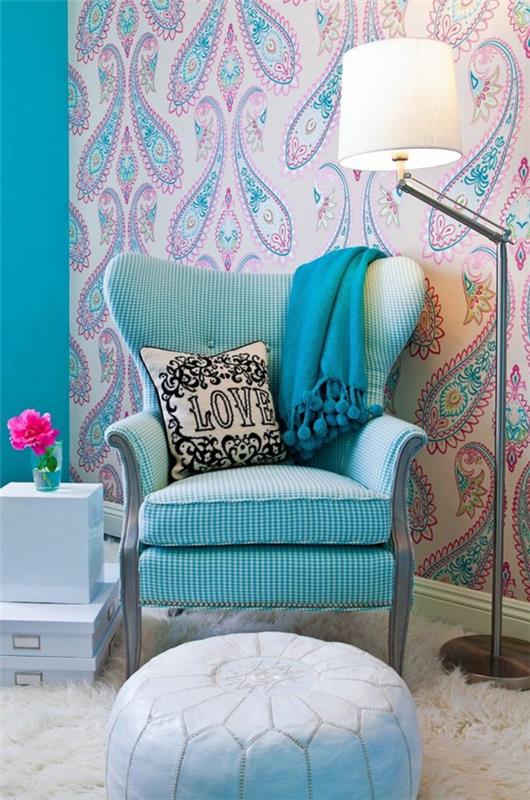 nuorten huone ideoita tyttö matto väri suunnittelu mehukas nojatuoli