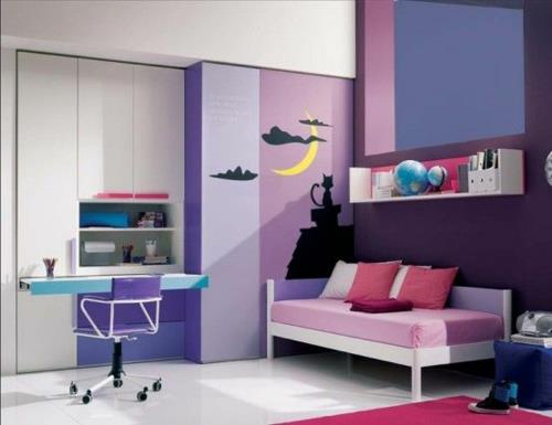 nuorten huoneiden sisustusideoita tyttöjen huone violetilla ja vaaleanpunaisella