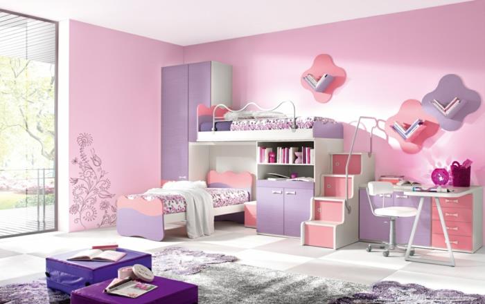 teini -ikäinen huone tytöille suunnittelee vaaleanpunaisen seinän värin toiminnallisia huonekaluja