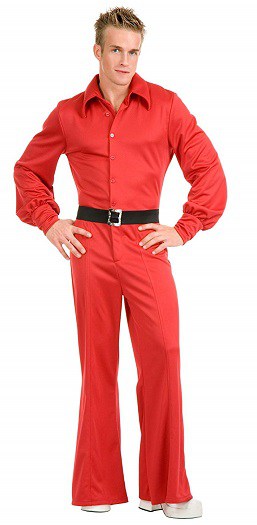 Rød, fed polyester jumpsuit til mænd