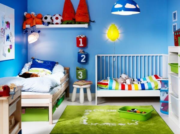 design pojan huone vihreä matto sininen seinämaali