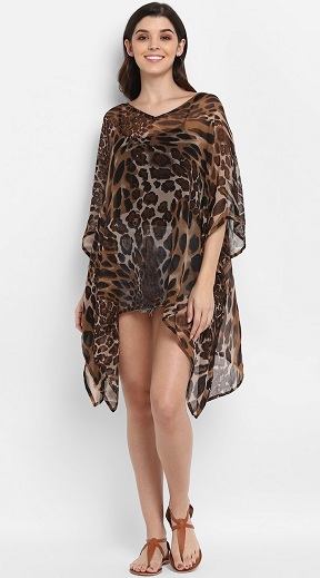 Kaftan kort kjole med leopardprint