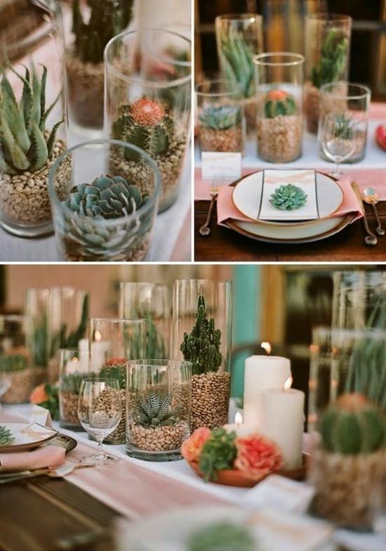 ideoita kaktus kesäpöydän koristeluun