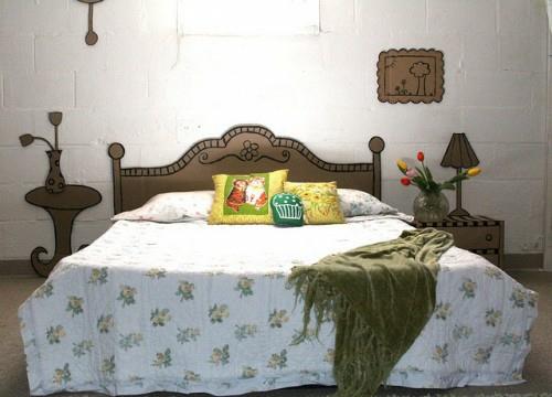 pahvi sisustusidea huone alkuperäinen sängyn heitotyyny