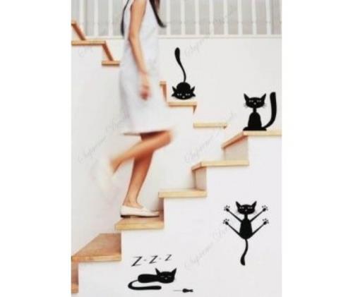 kissan koristelu hauska seinäkoriste portaissa