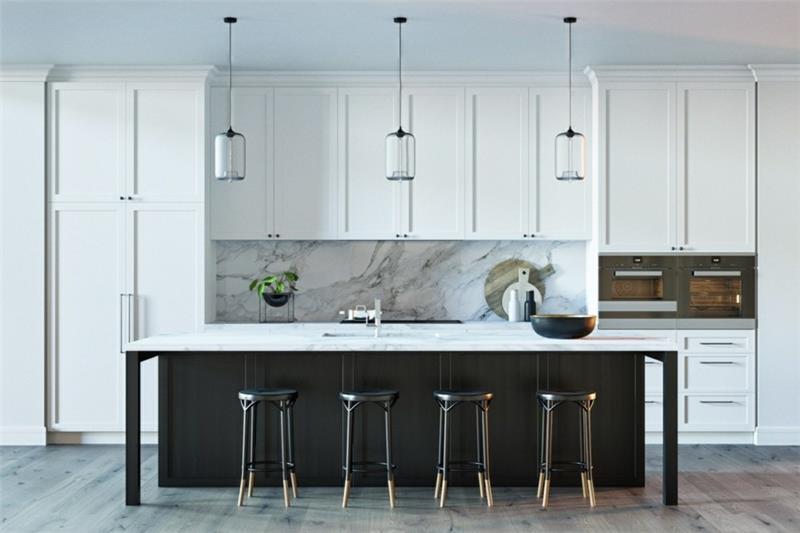 Keittiökalusteet marmori moderni keittiökalusteet valkoisilla kaappeilla