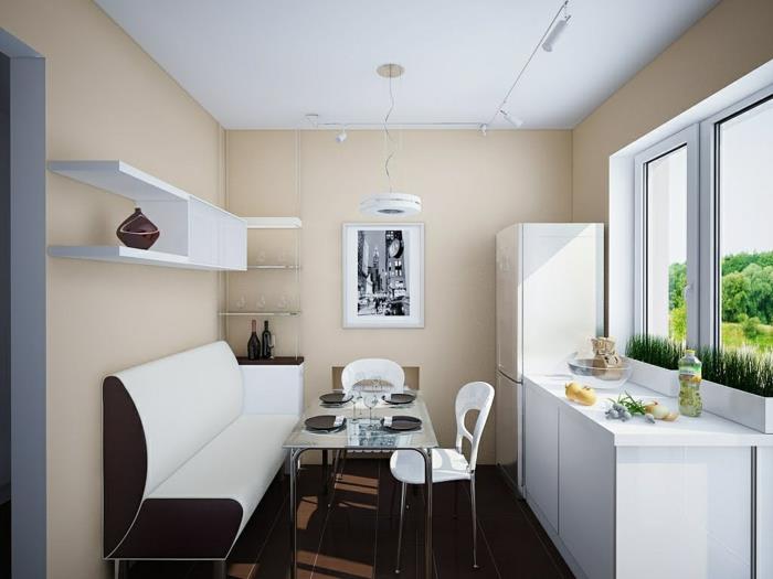 keittiömaalausideoita kermanvärinen seinämaali valkoiset huonekalut
