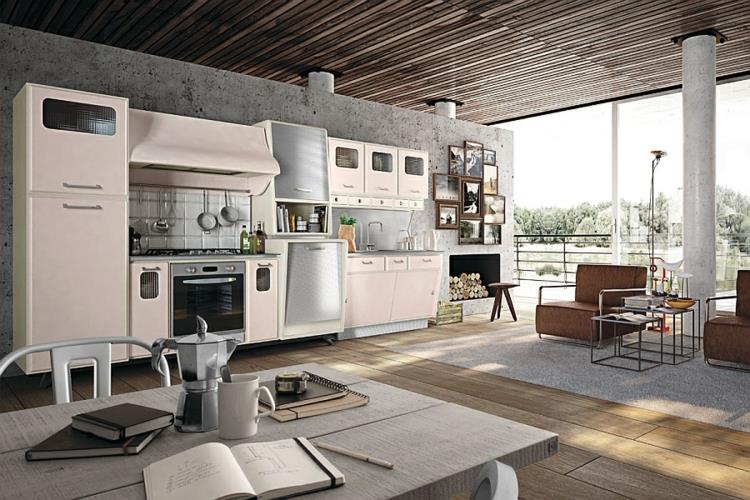 keittiö työtaso ruokapöytä ja tuolit moderni keittiö retro design suunnittelija keittiö