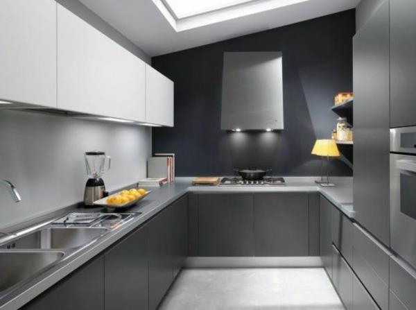 keittiön seinän väri harmaa sävyt modernit huonekalut